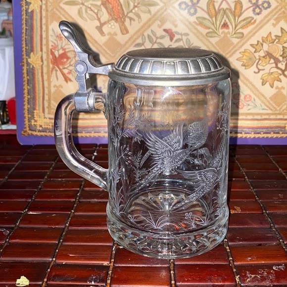 ALWE Other - ALWE Crystal Beer Stein/Tankard, Pewter Lid and Etched Ducks
